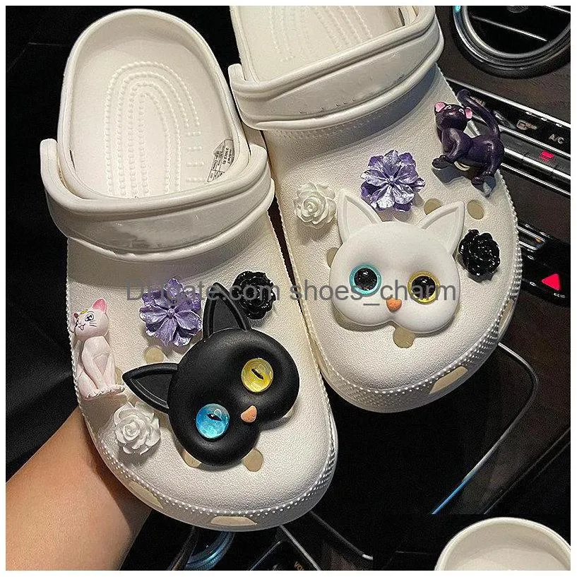 cute cat charms wristbands decoration party gifts girl pvc accessories shoe buckle xmas slipper fit croc backpack kids