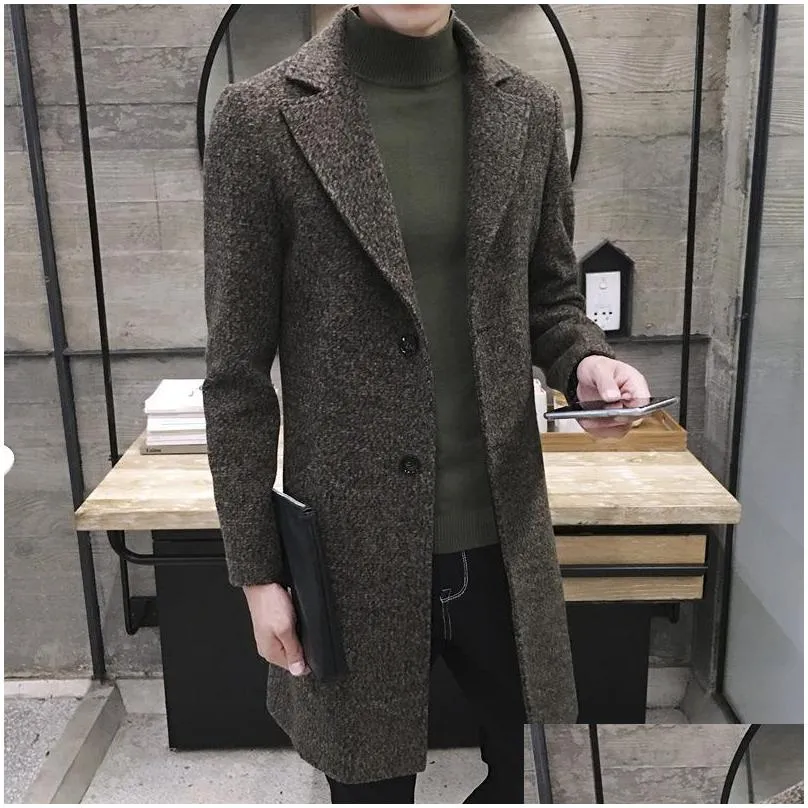 mens trench coats long jacket men korean woolen coat 5xl plus size slim fashion windbreaker outwear casaco masculino