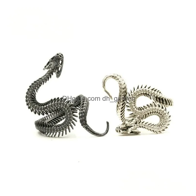 mens cobra rings fashion hip hop ring jewelry black silver vintage snake ring adjustable opening