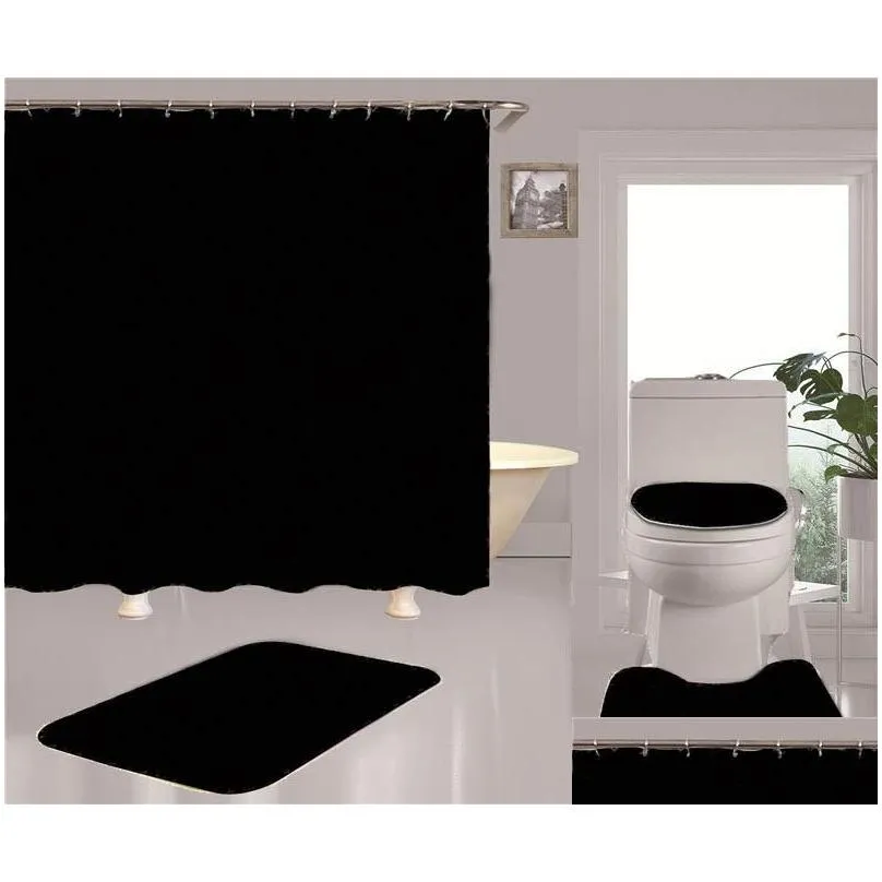 simple print shower curtains sets highgrade fourpiece must set bathroom antipeeping nonslip deodorant bath toilet mats