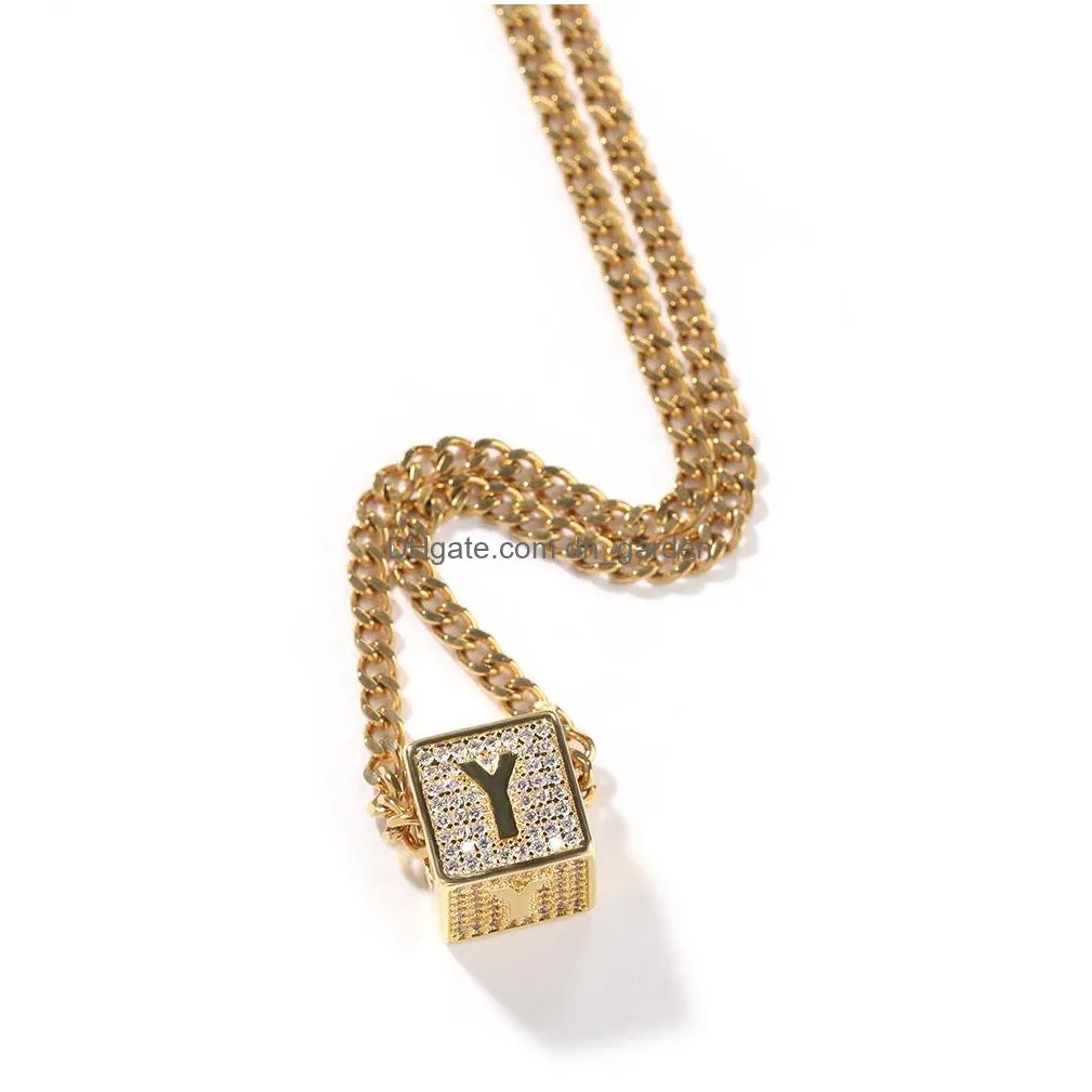 26 english alphabet square pendant necklace mens hip hop necklaces jewelry iced out h letter pendant gold necklace