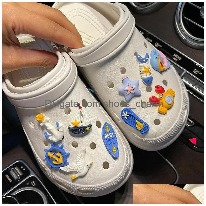 ocean sea seagull crab charms cute toy decoration kids gifts slipper backpack fit croc girl shoe buckle party xmas
