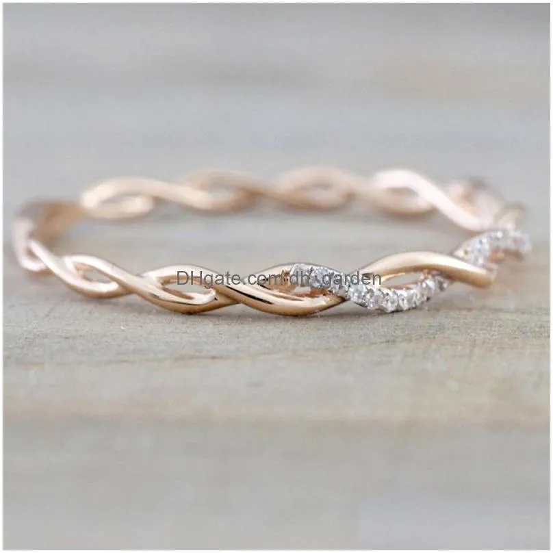 womens wedding rings fashion gemstone rose gold engagement ring jewelry round simulated diamond twist ring