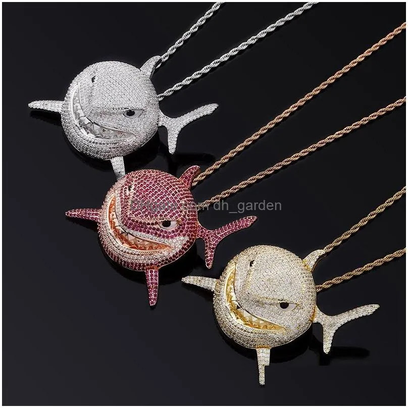 iced out pendant large shark necklace mens hip hop jewelry rose gold silver necklaces