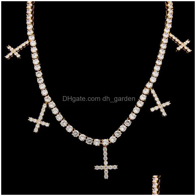 hip hop bling chains jewelry men gold silver iced out tennis chain fashion cross pendant necklace