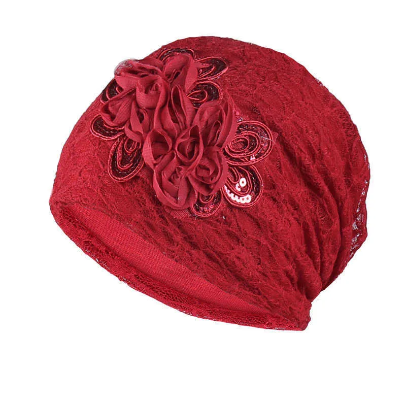 HBP Thin lace flower pullover hat, summer thin women`s headscarf hat, postpartum hat, pile up air conditioning hat, children`s cross-border wholesale