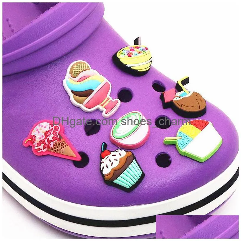 original 6pcs/set novel desserts shoe charms decoration cute ice cream pvc shoes accessories fit croc jibz party xmas kids gift