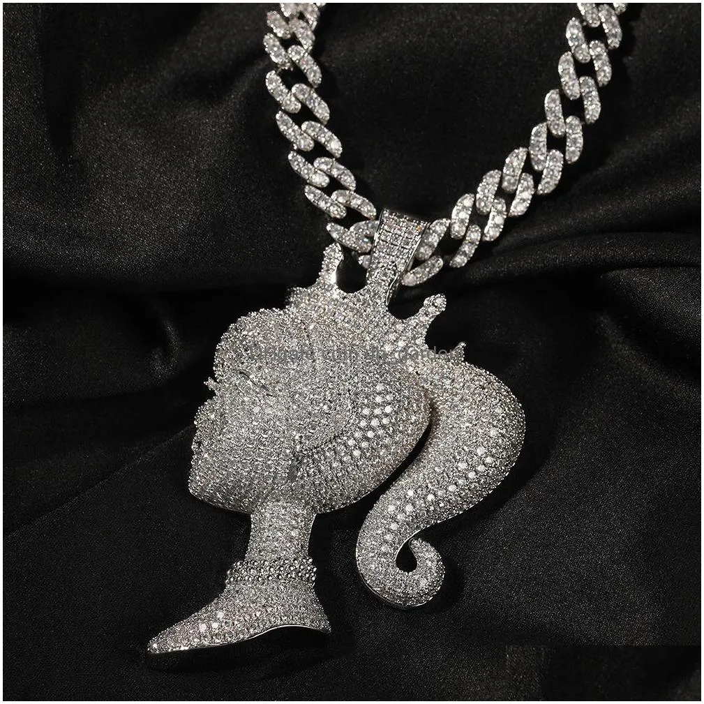 iced out crown doll pendant necklace fashion mens necklace hip hop silver gold necklaces jewelry