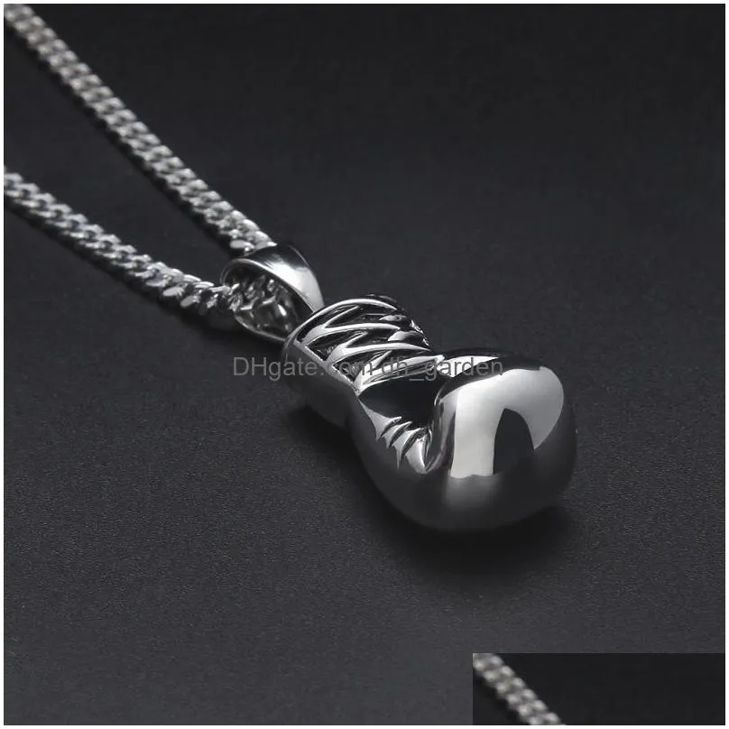 mens hip hop necklace jewelry stainless steel boxing gloves pendant necklaces with 60cm gold cuban chain