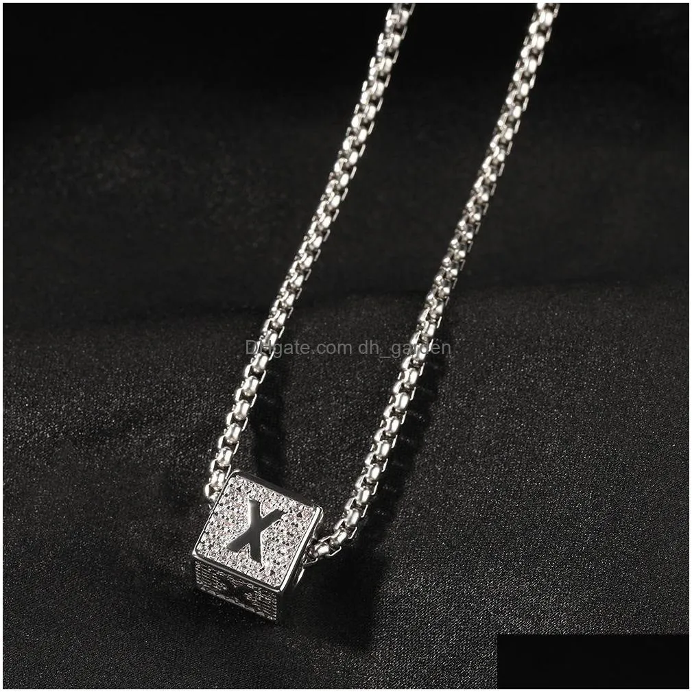 26 english alphabet square pendant necklace mens hip hop necklaces jewelry iced out h letter pendant gold necklace