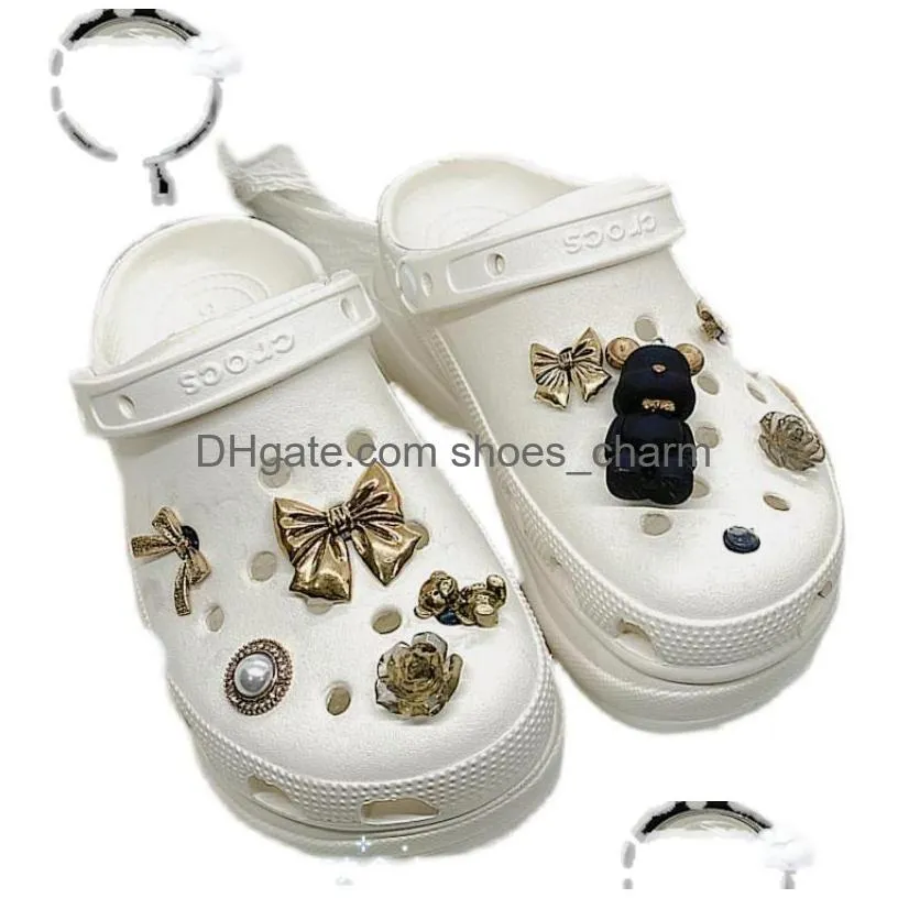 metal punk charms designer diy bow bear anime shoes decaration for croc jibbits clogs kids boys women girls gifts