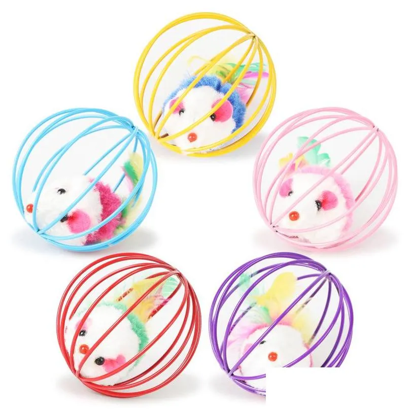 cat toy metal ball cage with plush mouse inside pet scratching toy pets fur mouse ball cat toy pet supplies