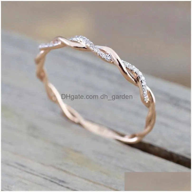 womens wedding rings fashion gemstone rose gold engagement ring jewelry round simulated diamond twist ring