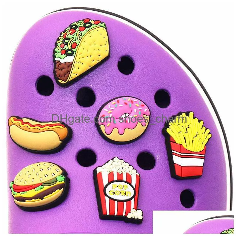 hamburg popcorn donuts shoe charms decorations novelty chips pvc shoes accessories fit croc jibz xmas kids gifts