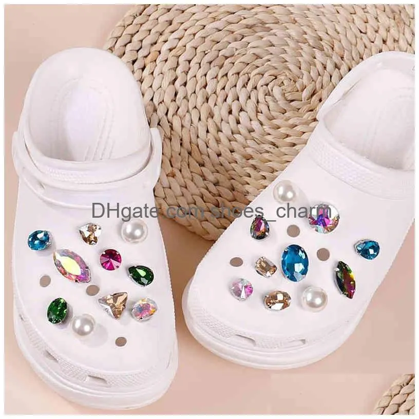 classic colorful croc charms crystal pearl trend shoes jewelry