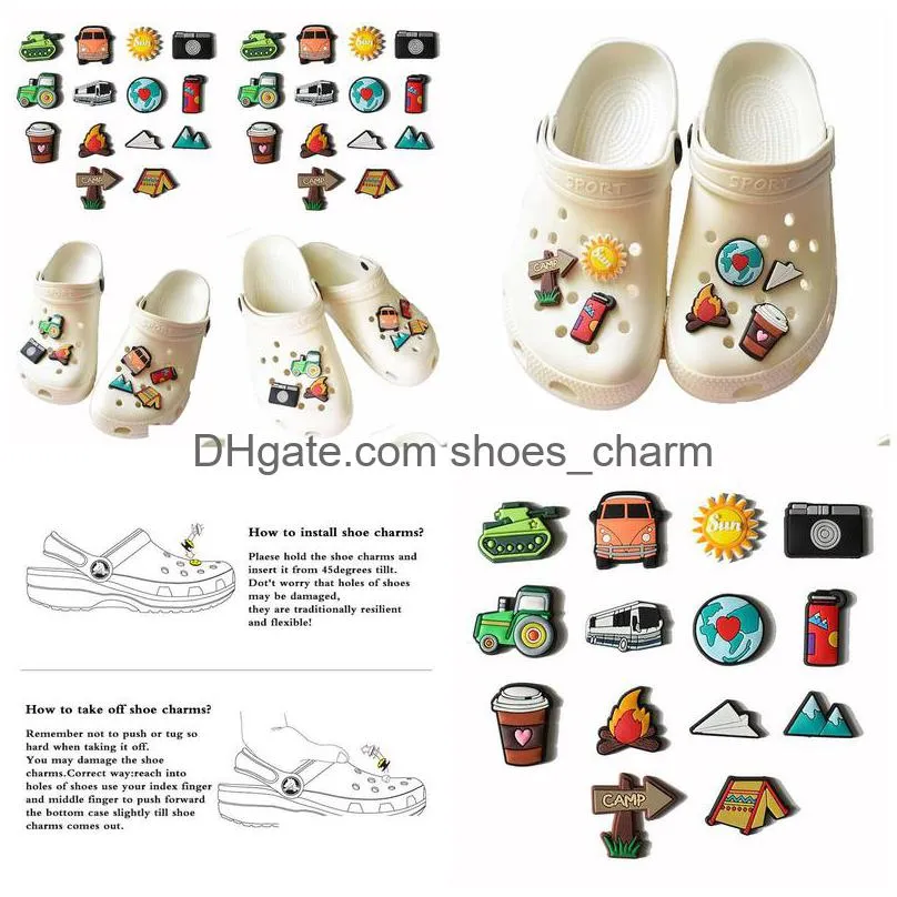 140pcs cartoon 14 type pvc silicone shoes charms soft hill accessories for car tank croc kids gifts mix color