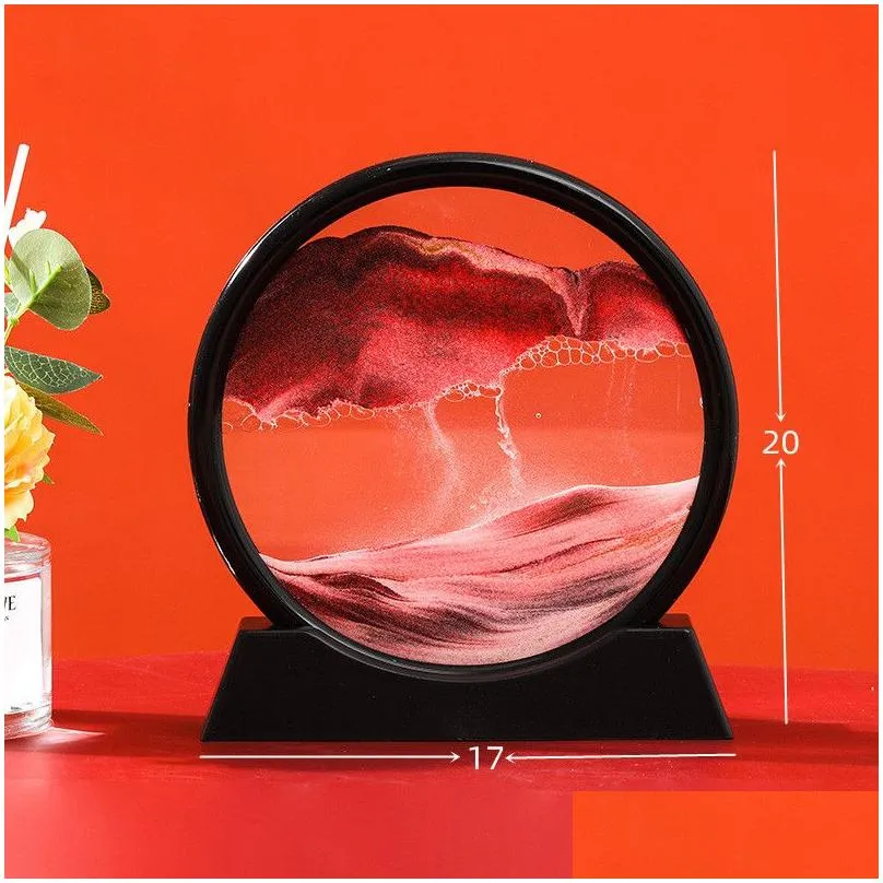 moving sand art picture round glass 3d hourglass deep sea sandscape in motion display flowing sand frame 7 12inch for home decor