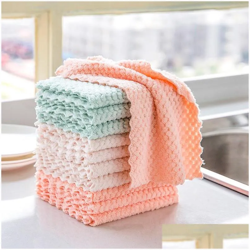 microfiber strong absorbent cleaning cloths soft scouring pad nonstick oil dry and wet rag kitchen towel