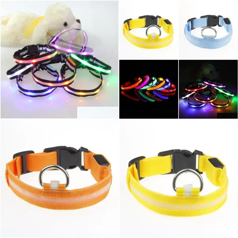 100pcs xs to xl light up led dog collars adjustable nylon flashing luminous safety night usb rechargeable pet lead dh2001