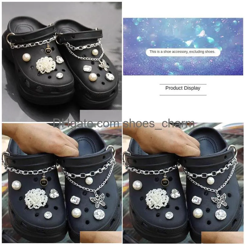 classic iron chain pearl flower buckle croc charms trend crystal shoe decoration