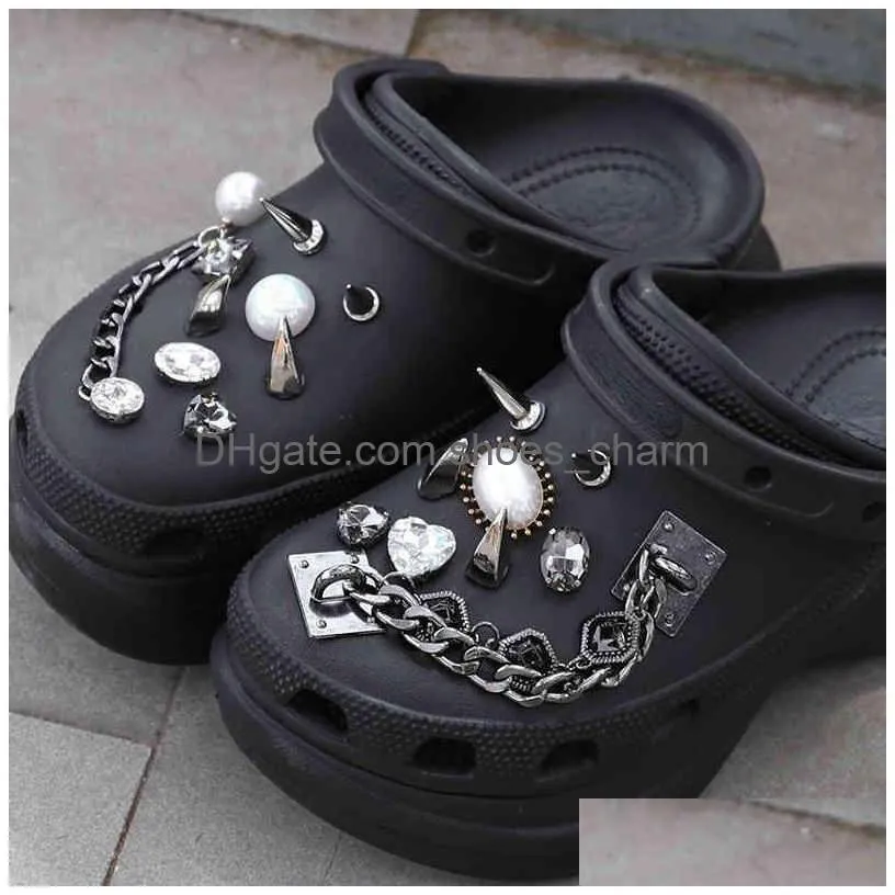 luxury shoes for croc fashion rhinestone pearl diy vintage rivet punk shoe charms