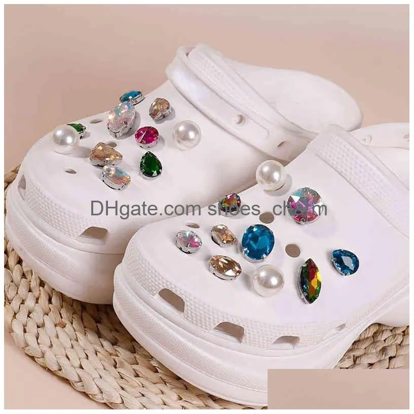 classic colorful croc charms crystal pearl trend shoes jewelry