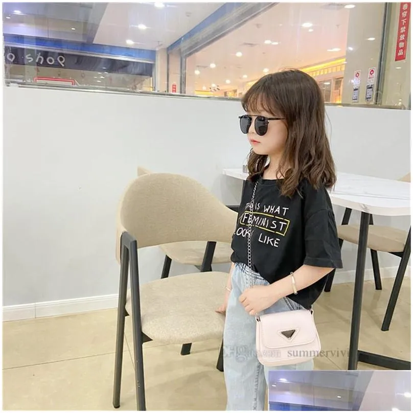 ins kids triangle purse fashion girls metail chain messenger bag designer children pu letter one shoulder bags women mini zero