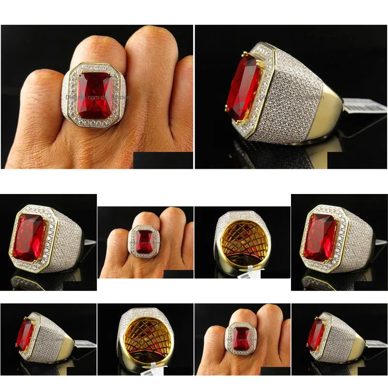 mens hip hop ring jewelry high quality ruby gemstone diamond fashion iced out gold punk rings