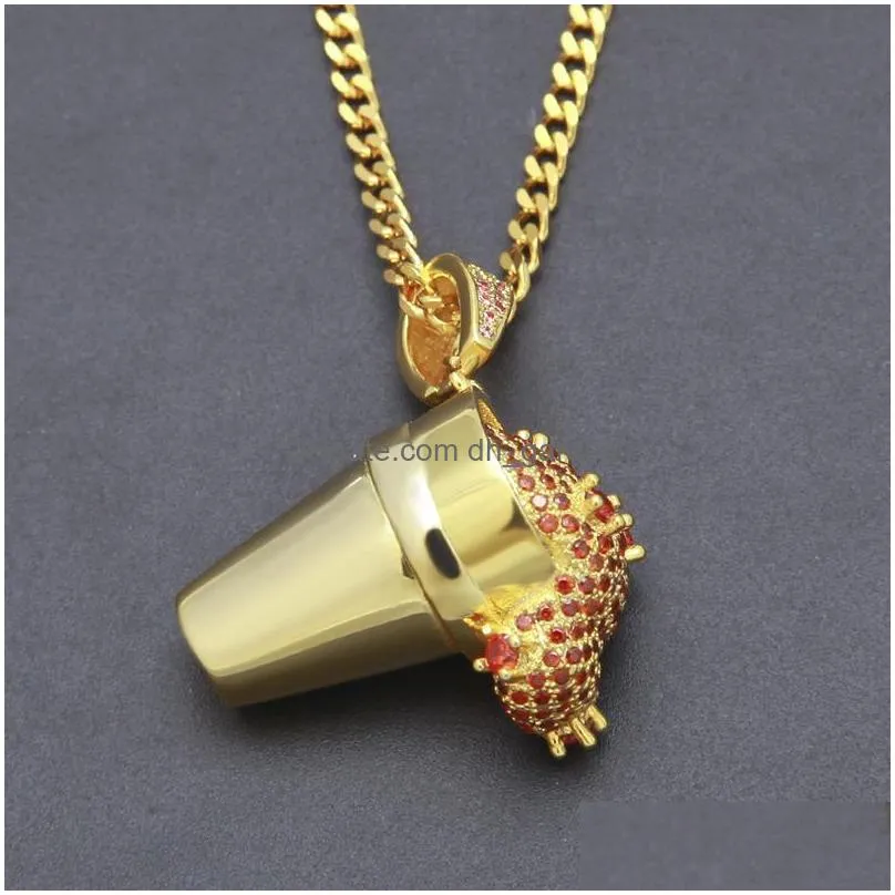 mens hip hop necklace jewelry ice cream styrofoam cup iced out pendant hiphop necklaces