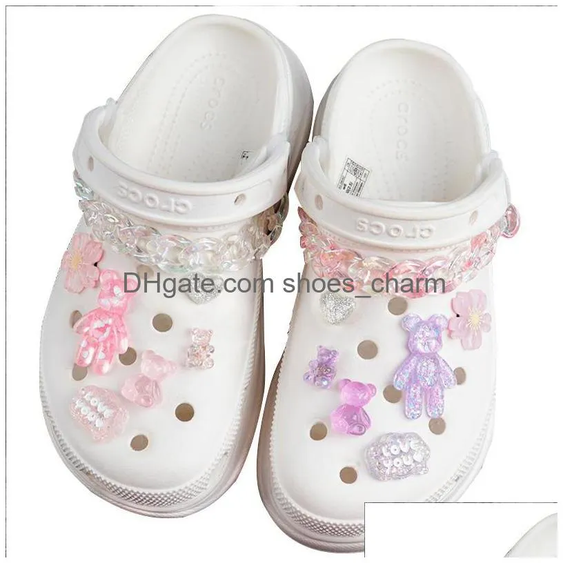 transparent glitter bear charms designer diy color chain shoes decaration for croc jibbits clogs kids boy women girls gifts