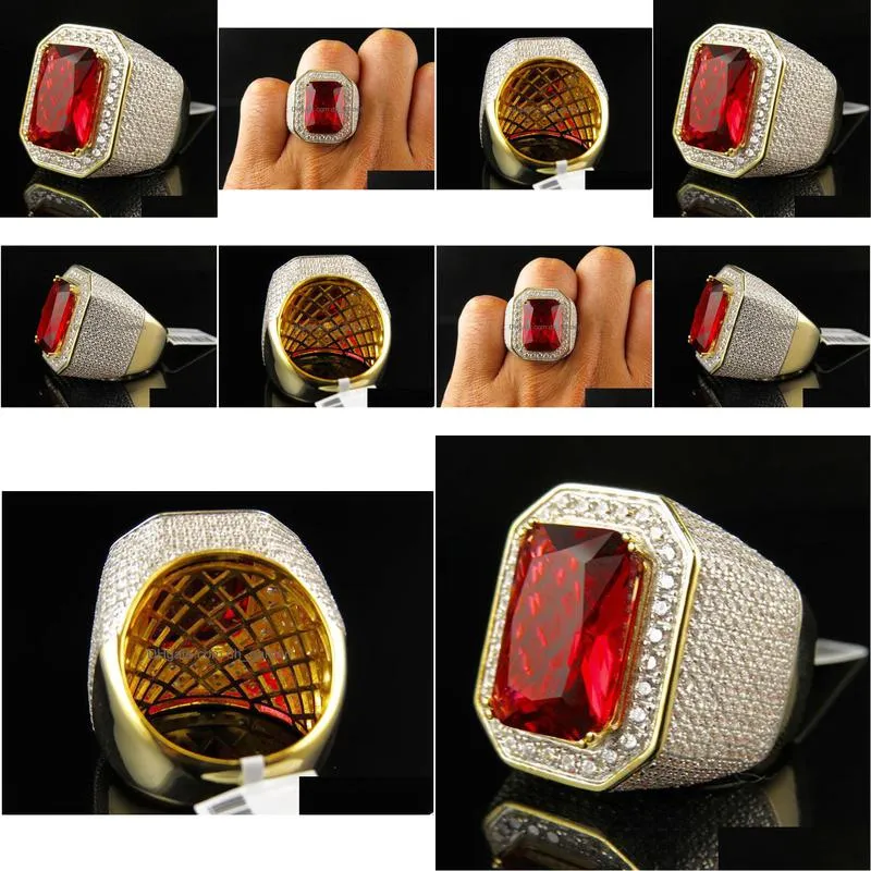 mens hip hop ring jewelry high quality ruby gemstone diamond fashion iced out gold punk rings