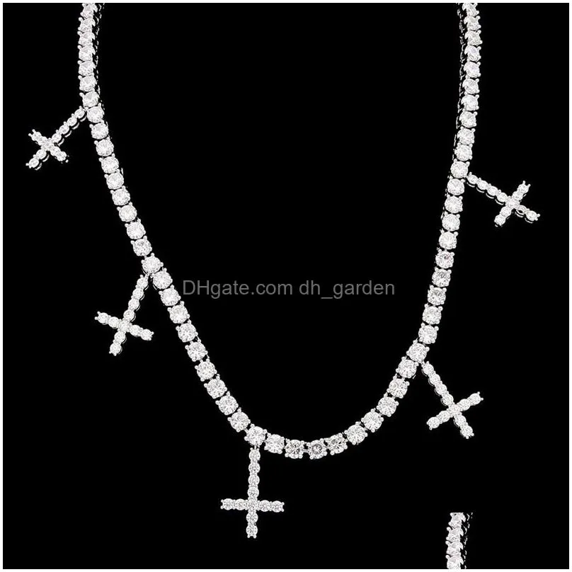 hip hop bling chains jewelry men gold silver iced out tennis chain fashion cross pendant necklace