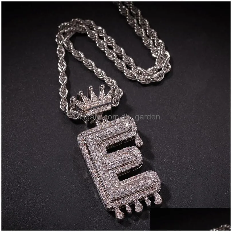 az custom name letters necklaces mens fashion hip hop jewelry iced out gold silver crown initial letter pendant necklace