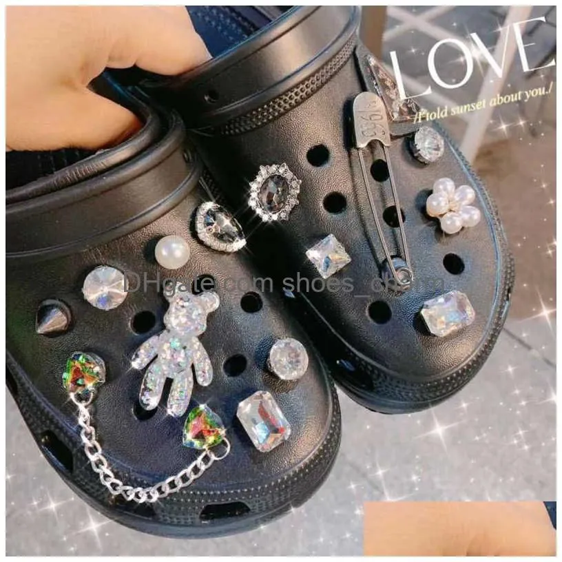 jewellery diamond charms girl slipper decoration pvc wristbands accessories xmas kids shoe buckle fit croc party gifts