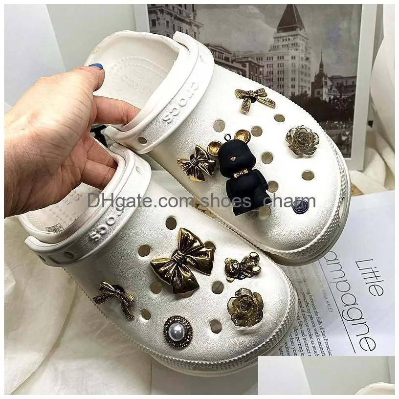 metal punk charms designer diy bow bear anime shoes decaration for croc jibbits clogs kids boys women girls gifts