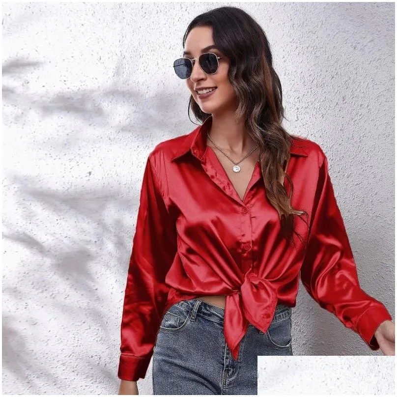 womens blouses womens satin silk blouse v neck button down long sleeve casual summer dressy tops for work professional