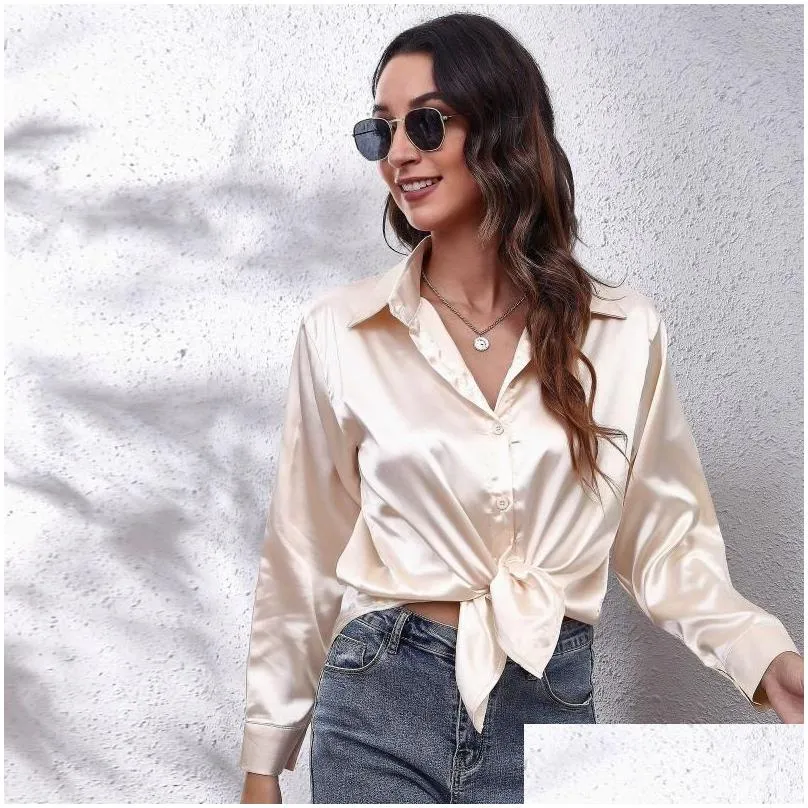 womens blouses womens satin silk blouse v neck button down long sleeve casual summer dressy tops for work professional