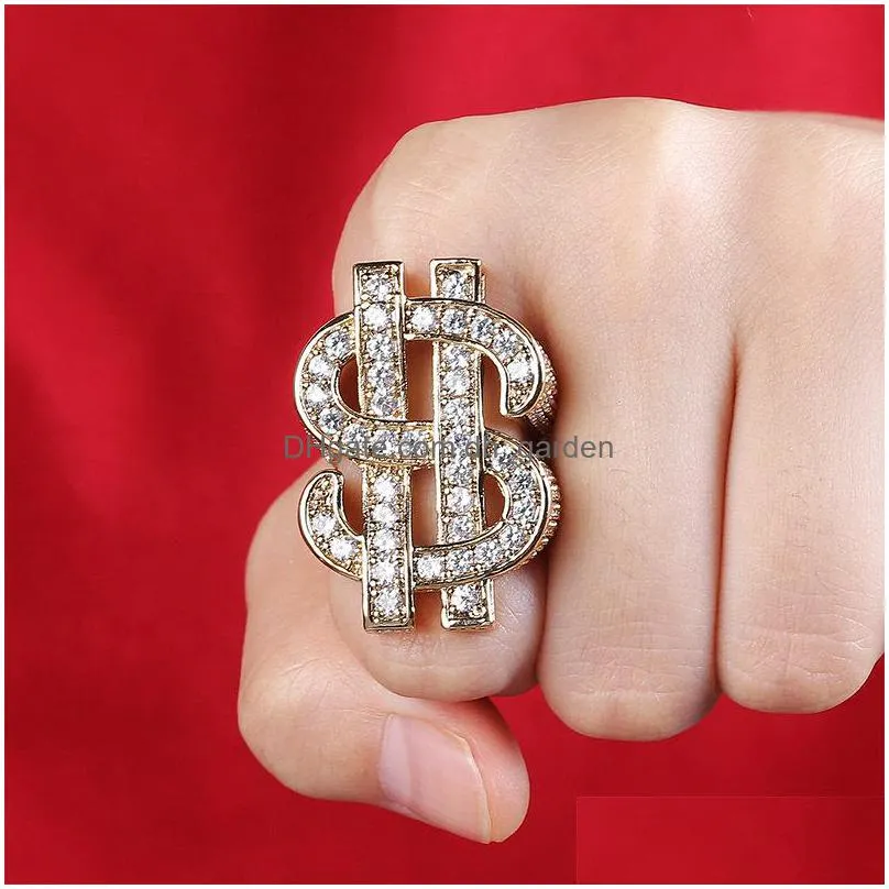 mens hip hop ring jewelry dollar sign gemstone zircon fashion big gold rings