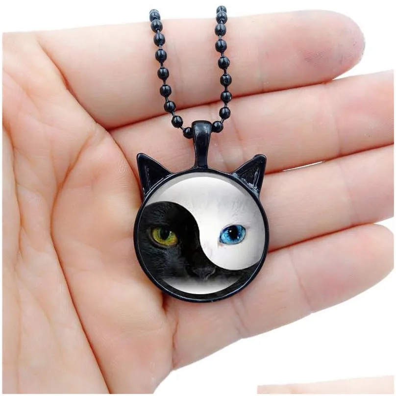 pendants tai chi yin yang cat necklace