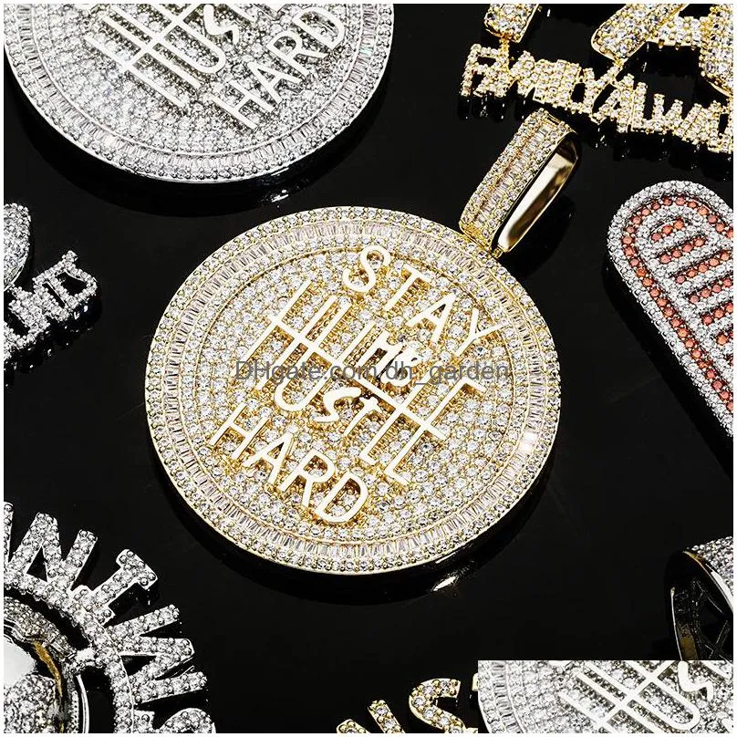 iced out round pendant necklace letter saty hard gold silver plated mens hip hop necklaces jewelry