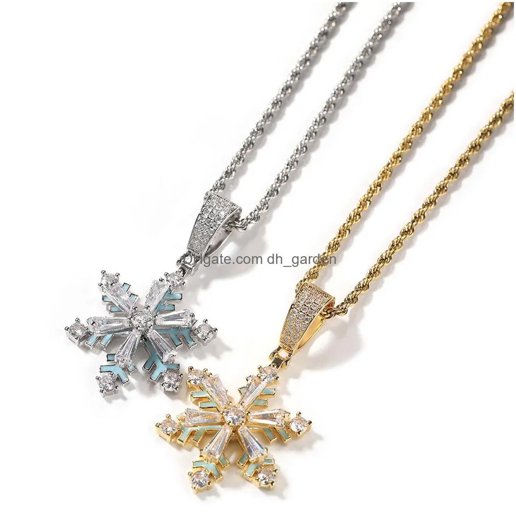 mens hip hop gold necklace rotating snowflake luminous dripping oil pendant necklace sweater chain necklace jewelry