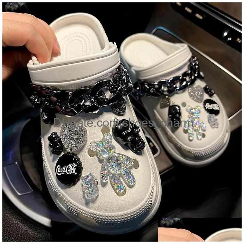 crocses charms designer diy magic color bear horror skeleton skull shoes decaration for croc jibz clogs boys women girls gifts