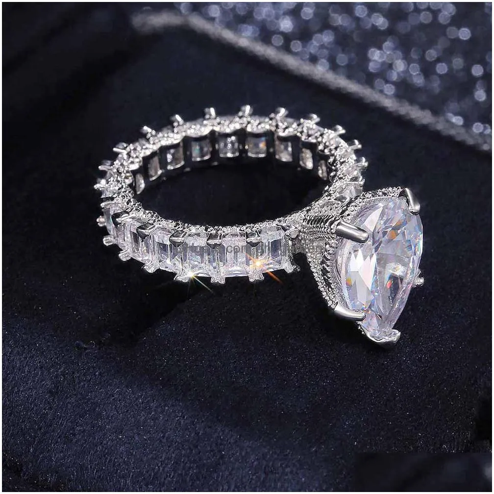 10ct big simulated diamond ring vintage fashion gold rings jewelry unique cocktail pear cut white topaz gemstones mens wedding engagement ring for