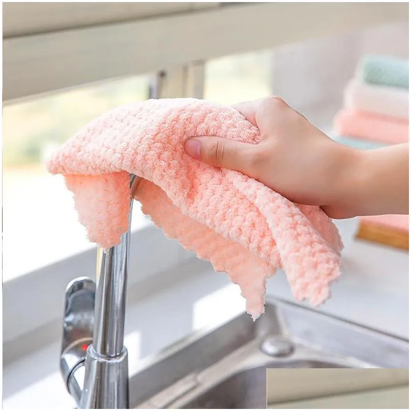 microfiber strong absorbent cleaning cloths soft scouring pad nonstick oil dry and wet rag kitchen towel