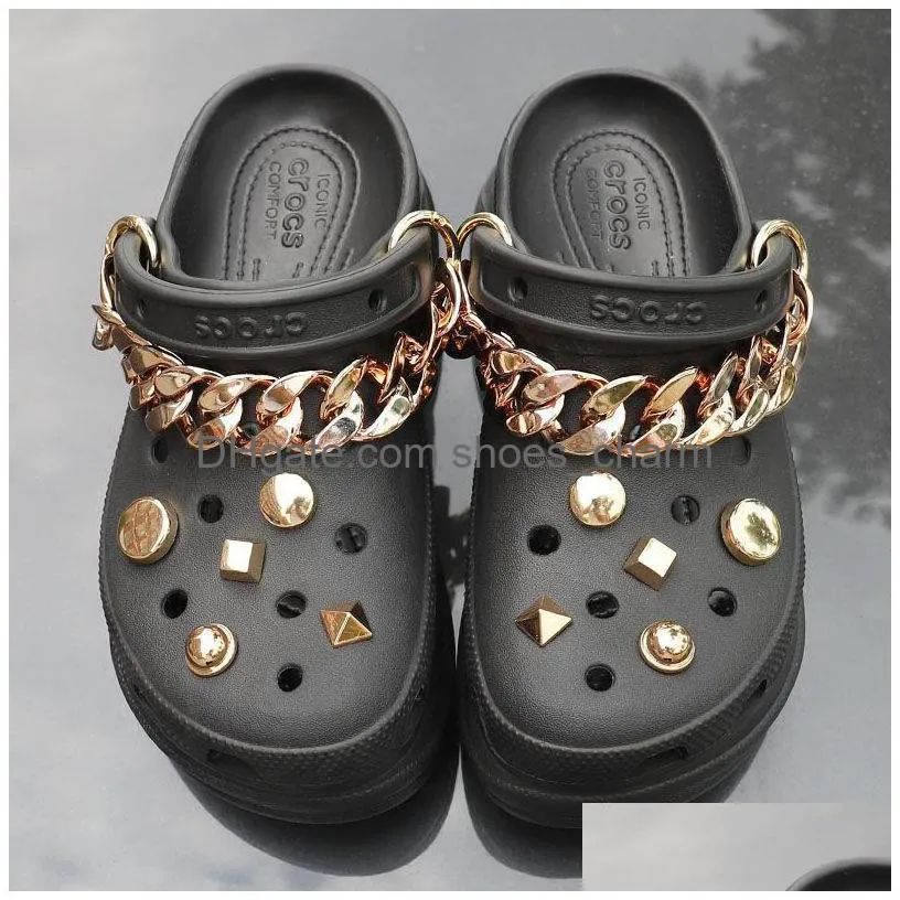 shoes decorations chains for croc 1 set shoelace buckle diy metal punk style rock slipperss accessories rivet charms