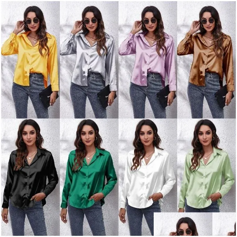 womens blouses womens satin silk blouse v neck button down long sleeve casual summer dressy tops for work professional