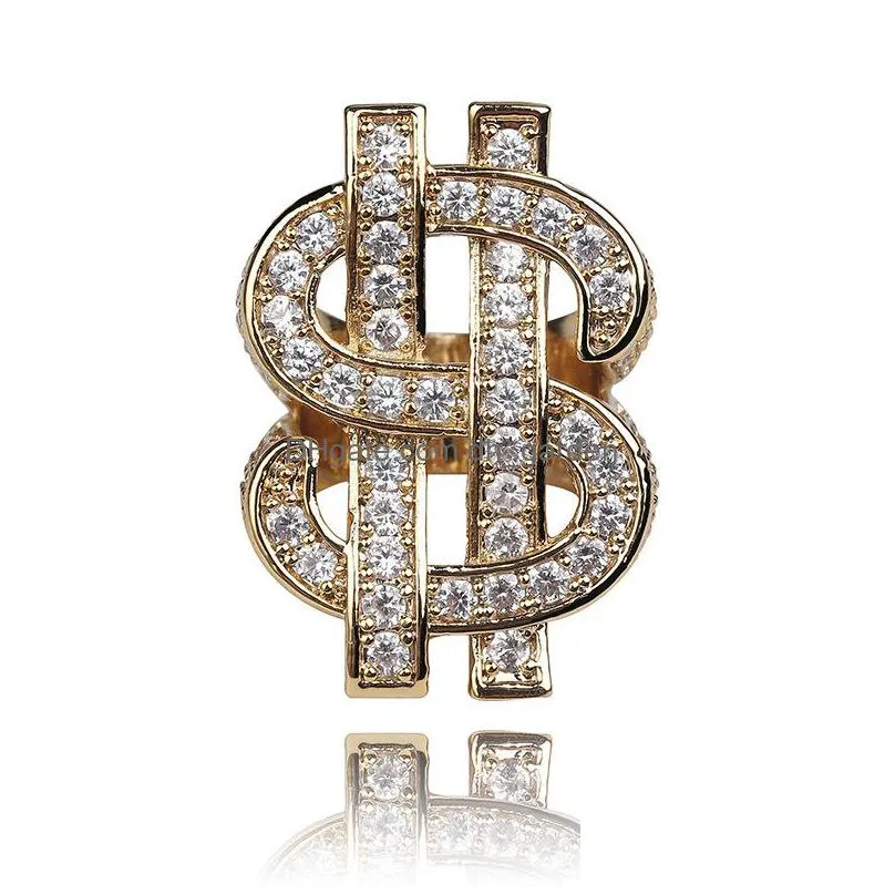 mens hip hop ring jewelry dollar sign gemstone zircon fashion big gold rings