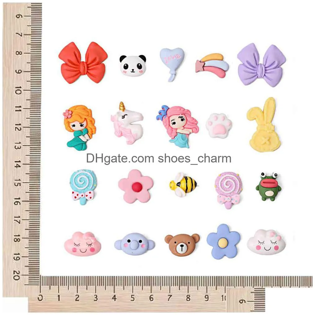 20pcs resin shoes for buckle accessories bow panda bear bee shoe decoration croc jibz charms fit wristband kids gift