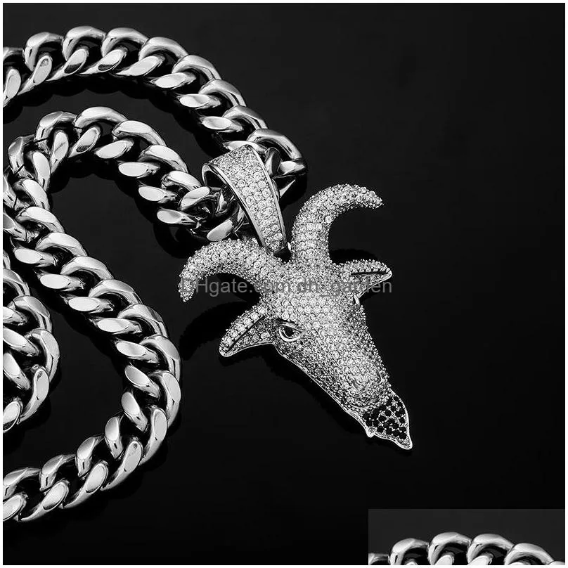 iced out goat pendant necklace fashion mens hip hop silver necklaces jewelry