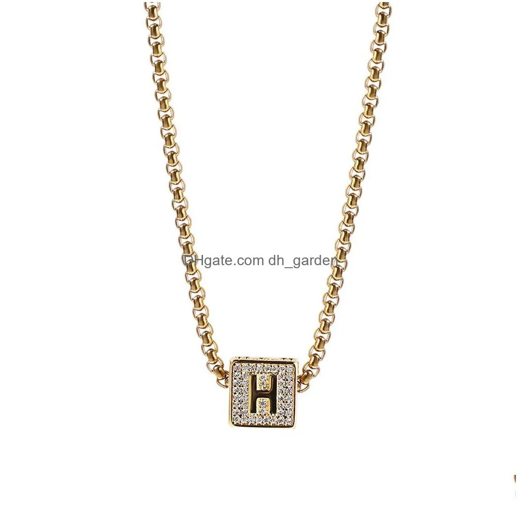 26 english alphabet square pendant necklace mens hip hop necklaces jewelry iced out h letter pendant gold necklace